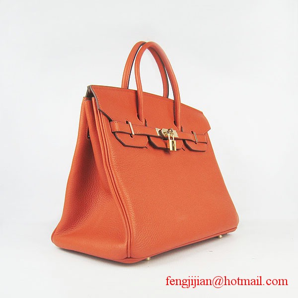 Hermes 35cm Embossed Veins Leather Bag Orange 6089 Gold Hardware Hermes 35cm Embossed Veins Leather Bag Orange 6089 Gold Hardware